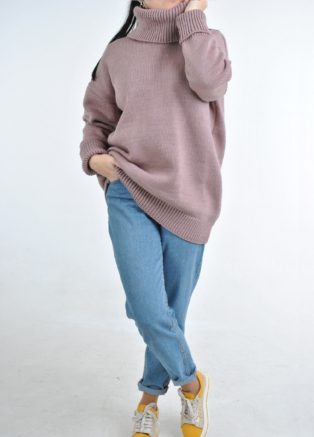 Рожево-ліловий зимовий подовжений светр Berta Lucci