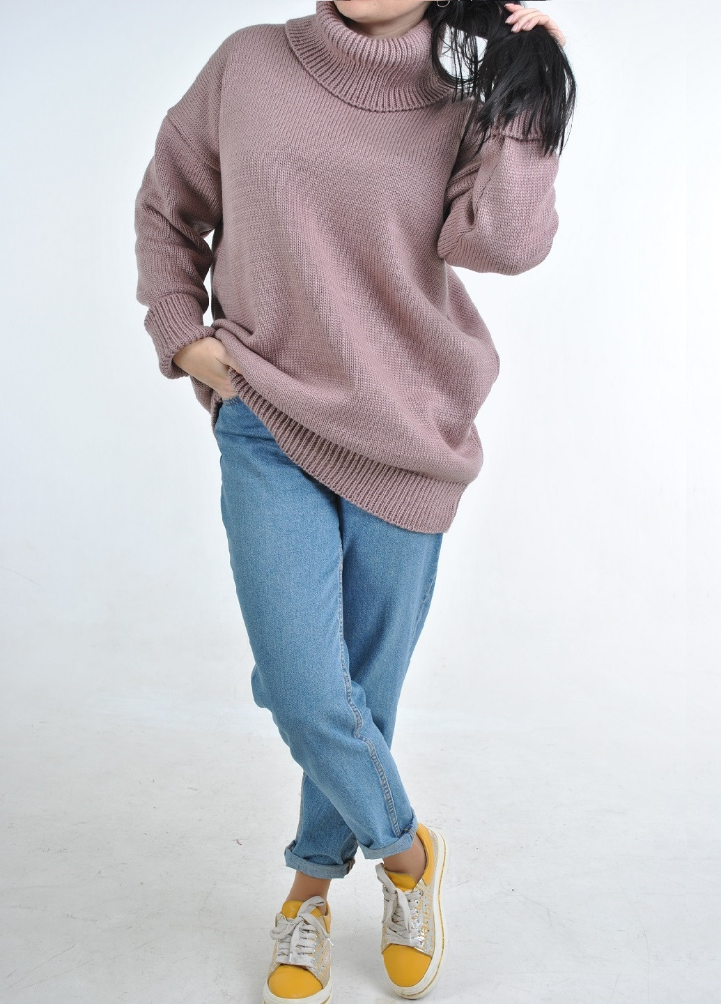 Рожево-ліловий зимовий подовжений светр Berta Lucci