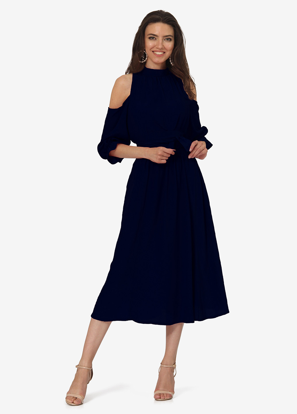 Темно-синя кежуал сукня, сукня з відкритими плечима Lila Kass однотонна