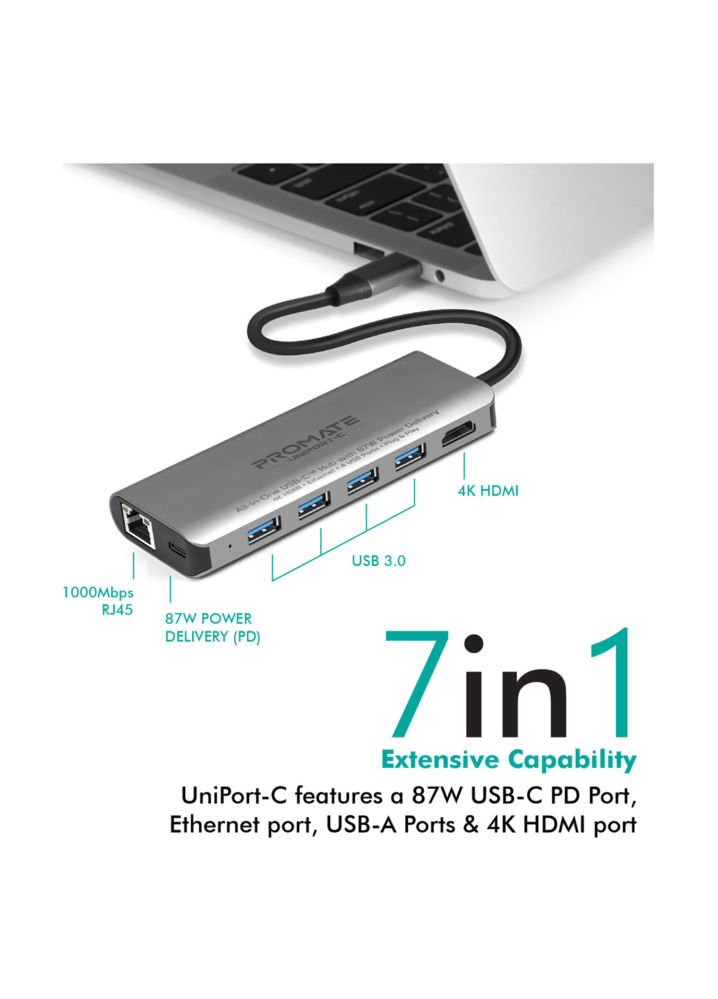 USB TYPE-C Хаб Promate uniport-c grey (144393273)