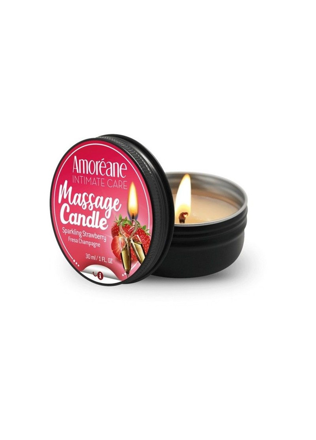 Масажна свічка "Полуниця в шампанському" Sparkling Strawberry (30 мл) Amoreane (252383368)