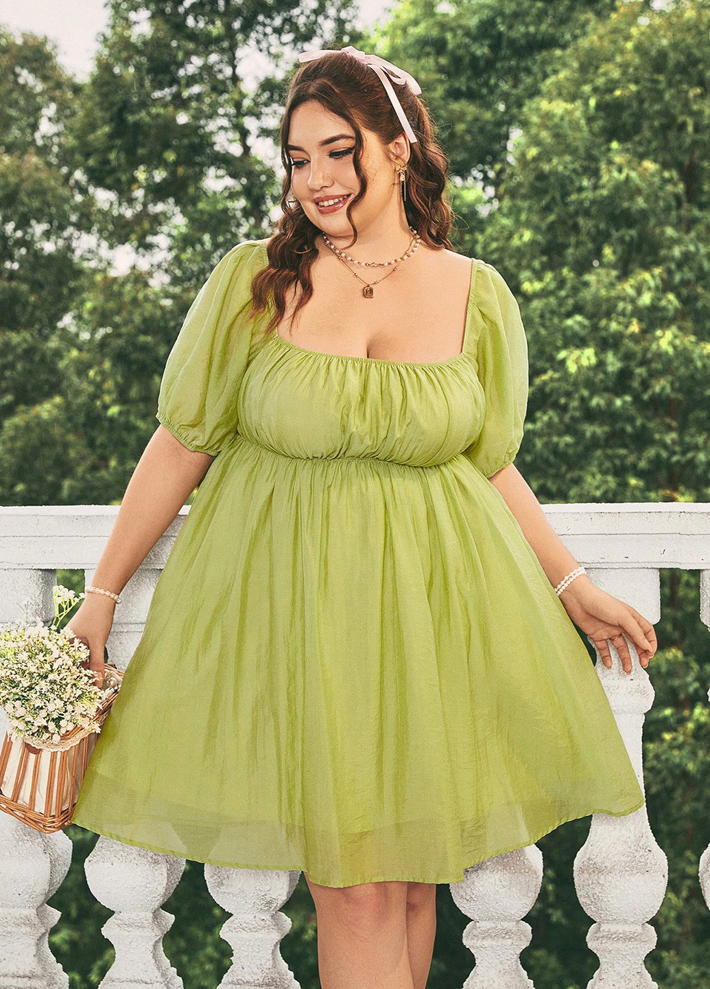 Салатова кежуал сукня в стилі армпір SHEIN однотонна