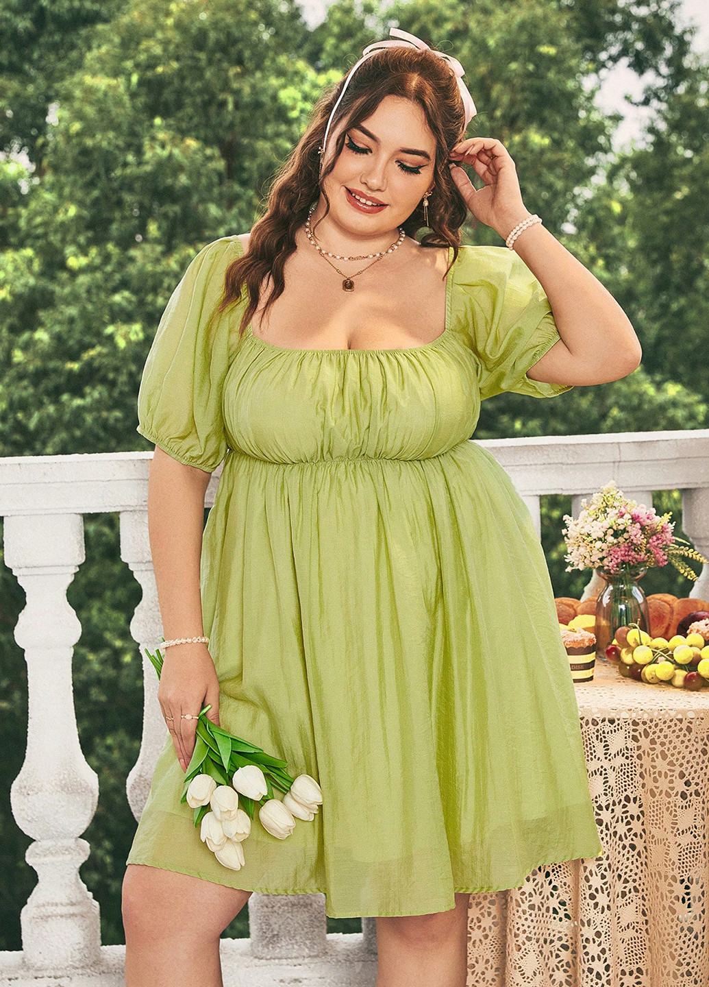 Салатова кежуал сукня в стилі армпір SHEIN однотонна