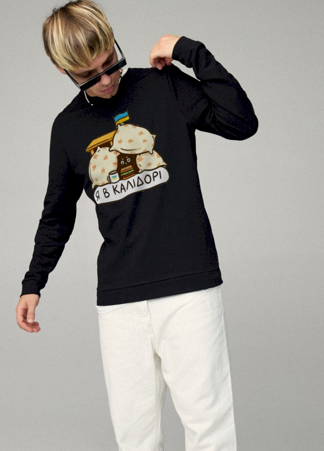 Чорний свитшот мужской basic /no flis/ YAPPI малюнок (254557517)