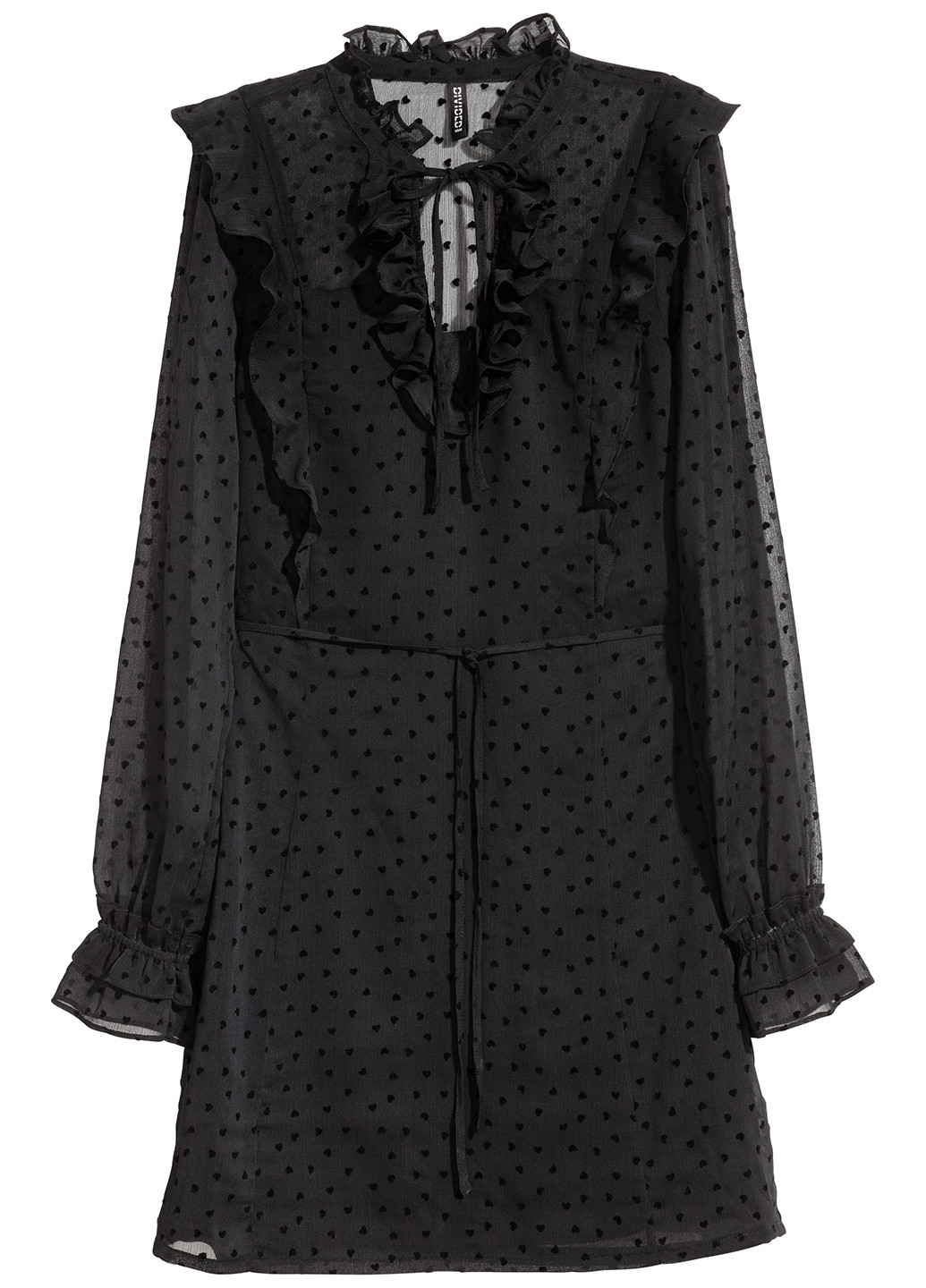 Черное кэжуал платье а-силуэт H&M сердечки