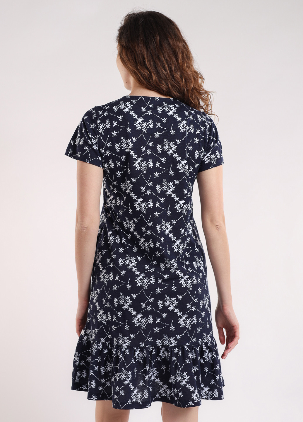 Темно-синее кэжуал платье а-силуэт BBL с цветочным принтом