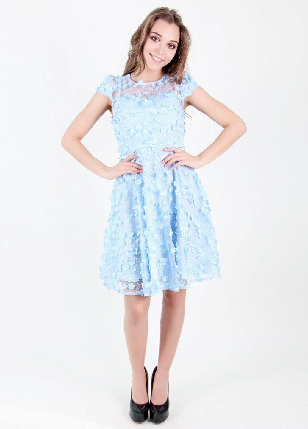 Голубое коктейльное платье Meixin однотонное