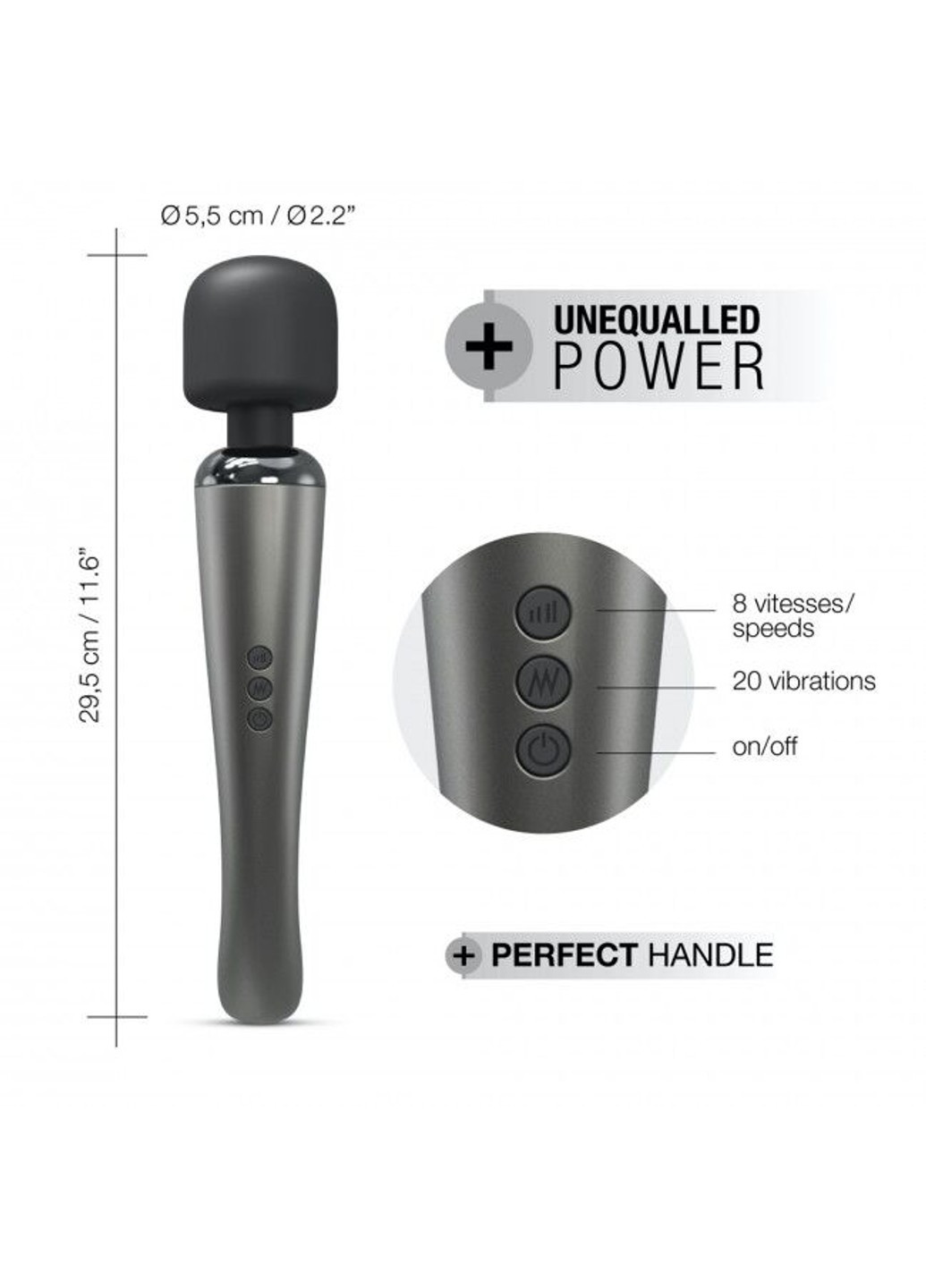 Потужний вібромасажер MEGAWAND Chrome Silver водонепроникний, перезаряджається, 160 режимів Dorcel (252607153)