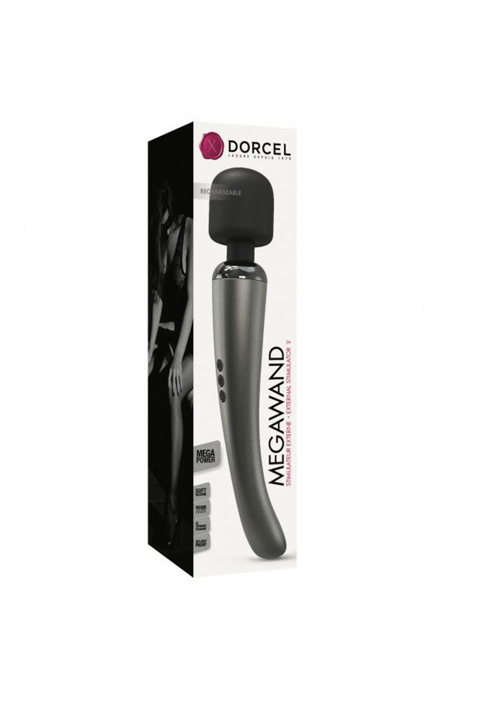 Потужний вібромасажер MEGAWAND Chrome Silver водонепроникний, перезаряджається, 160 режимів Dorcel (252607153)