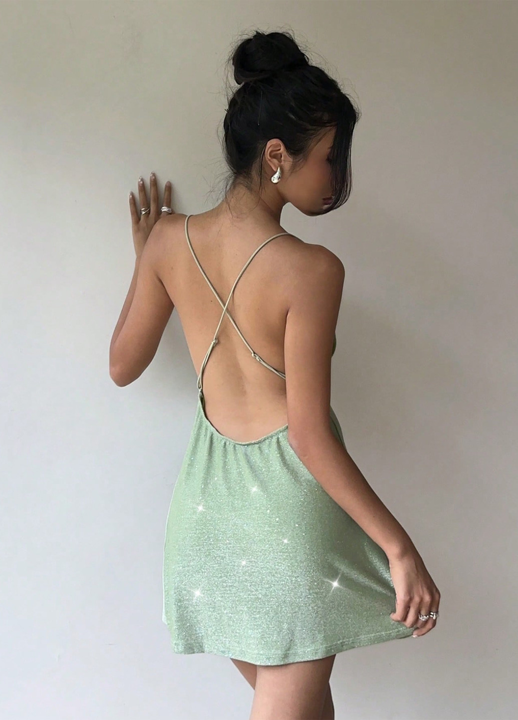 Світло-зелена святковий, коктейльна, вечірня сукня силуетна, з відкритою спиною SHEIN однотонна