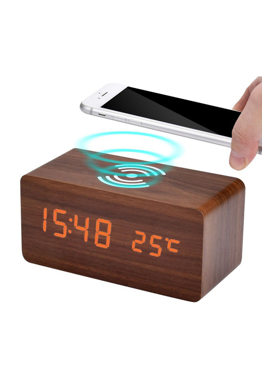 Светодиодные часы с беспроводной зарядкой Деревянный Wood Wireless clock UFT (246844052)
