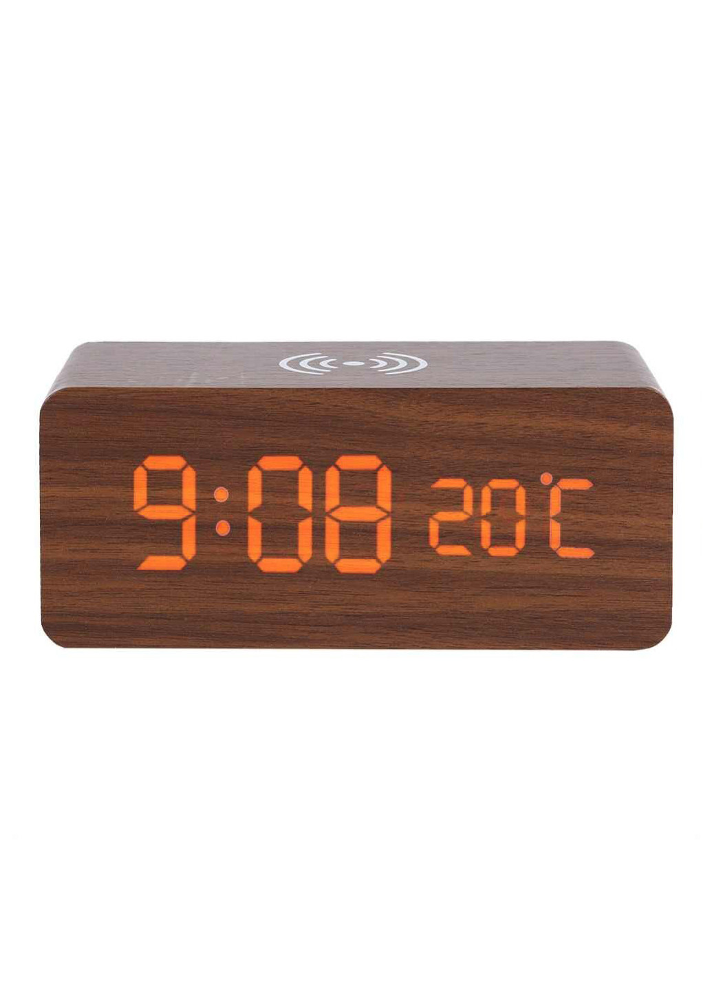 Світлодіодний годинник з бездротовою зарядкою Дерев'яний Wood Wireless clock UFT (246844052)