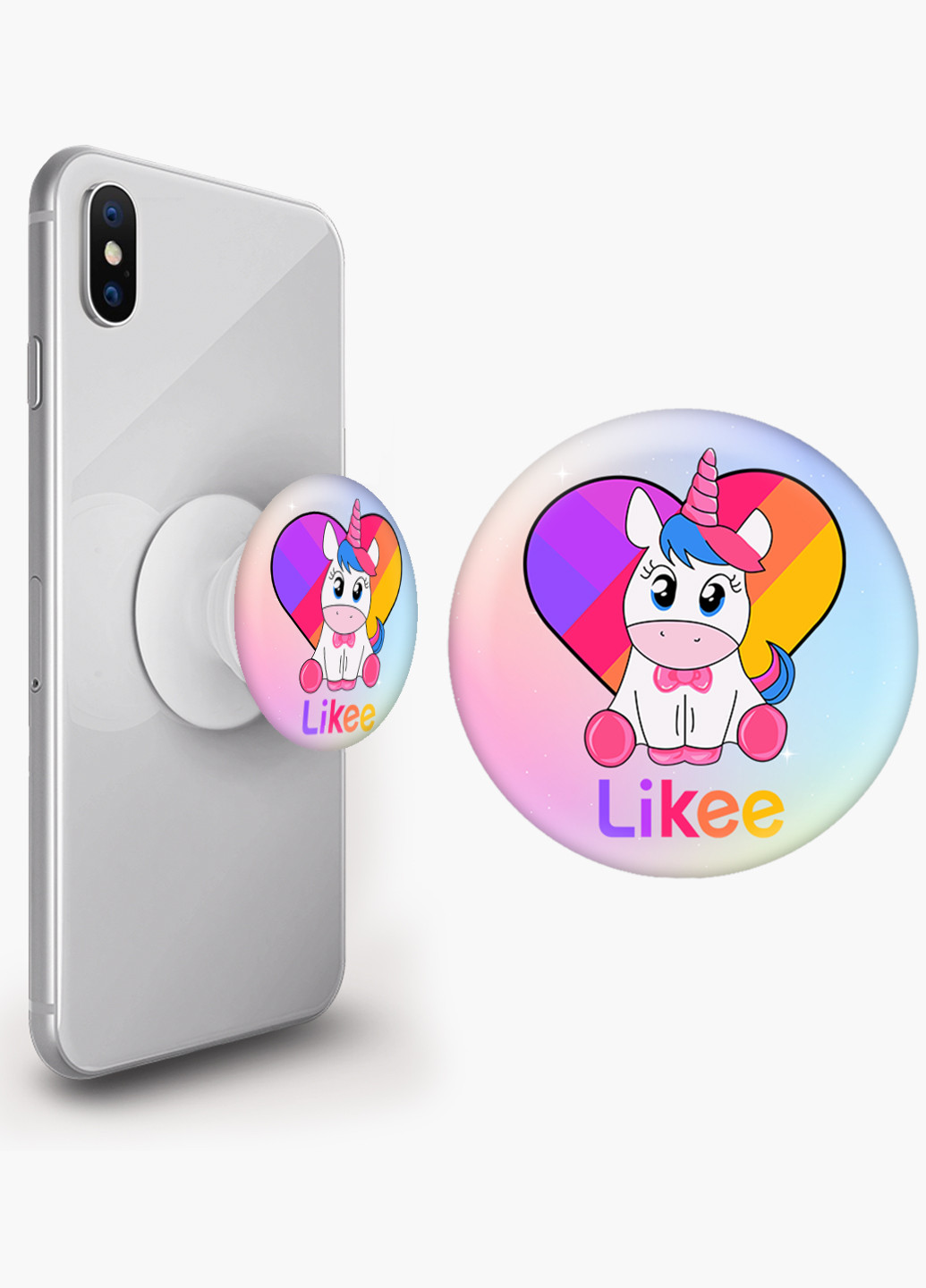 Попсокет (Popsockets) держатель для смартфона Лайки Единорог (Likee Unicorn) (8754-1594) Черный MobiPrint (216748464)