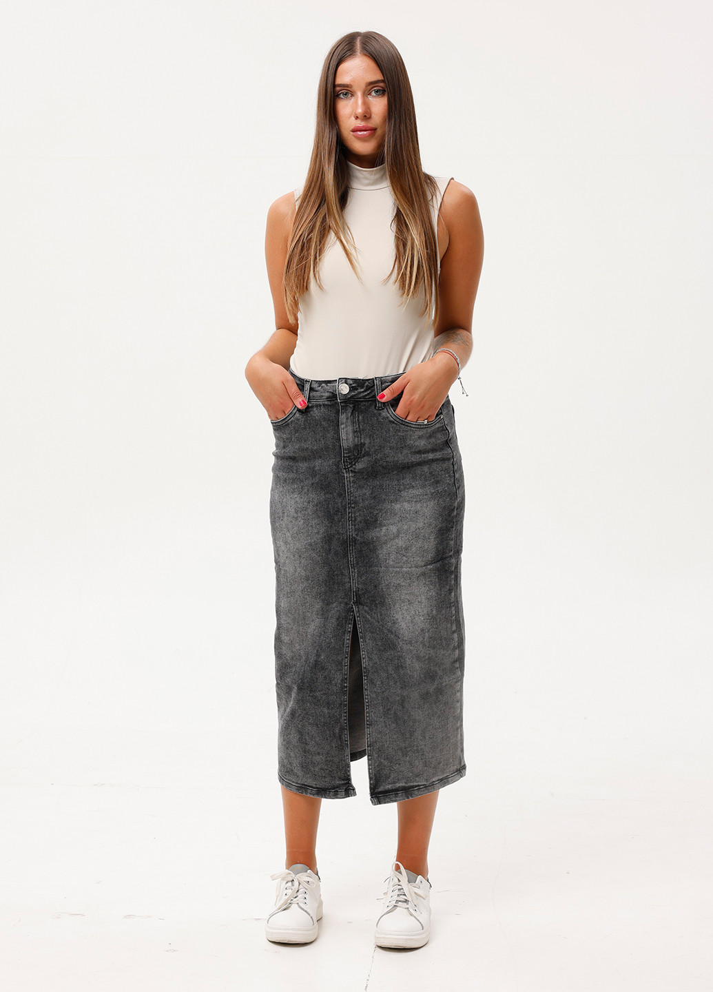 Серая джинсовая варенка юбка Icon
