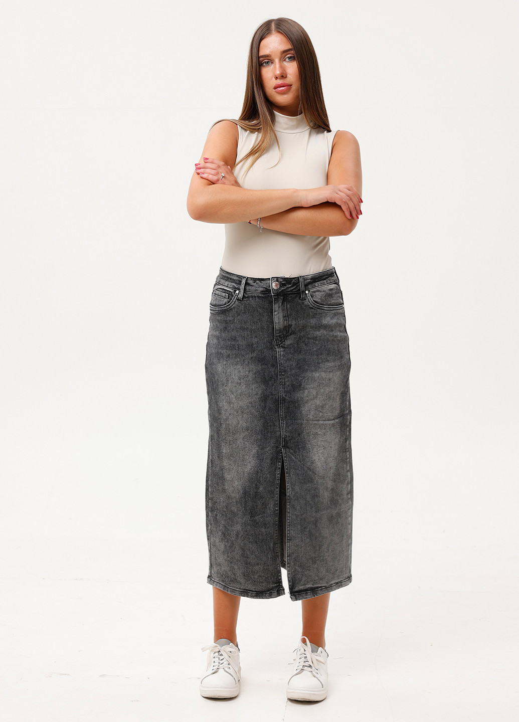 Серая джинсовая варенка юбка Icon