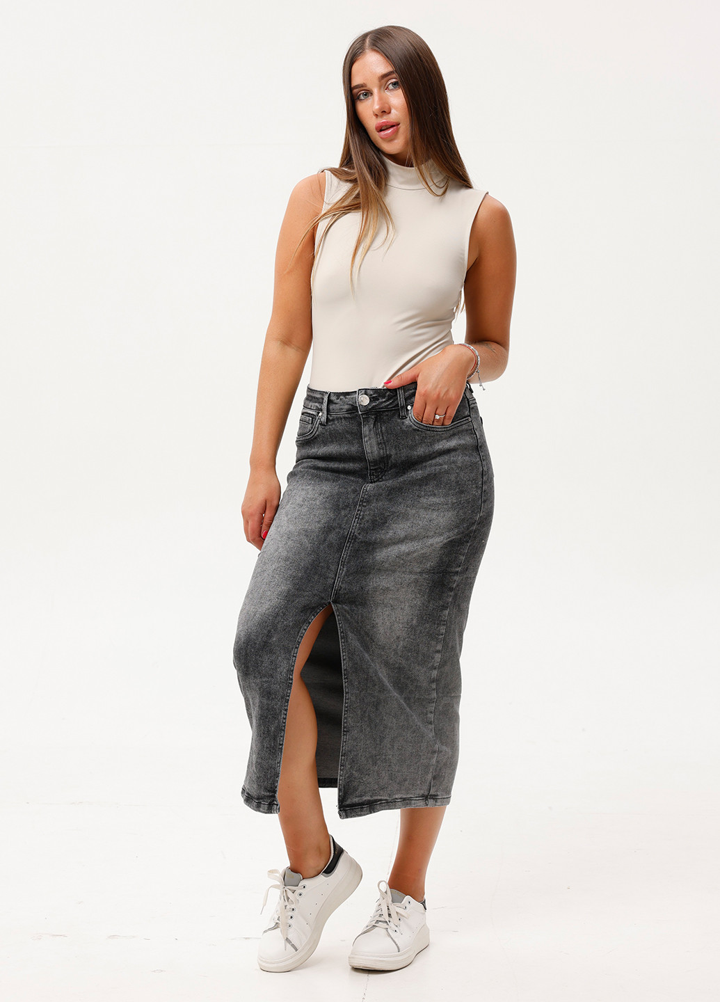 Серая джинсовая варенка юбка Icon