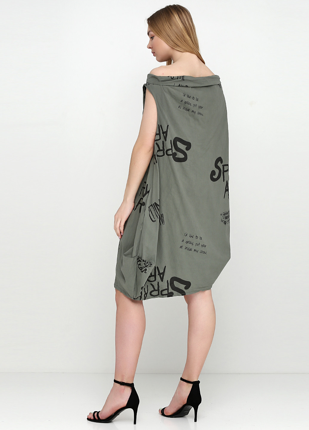 Оливковое (хаки) кэжуал платье New Collection с надписью