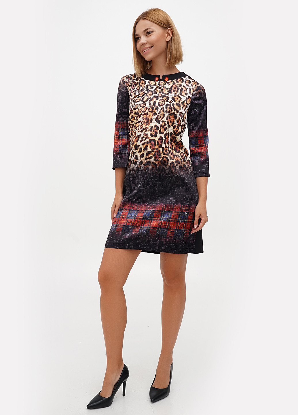 Черное кэжуал платье Sassofono леопардовый