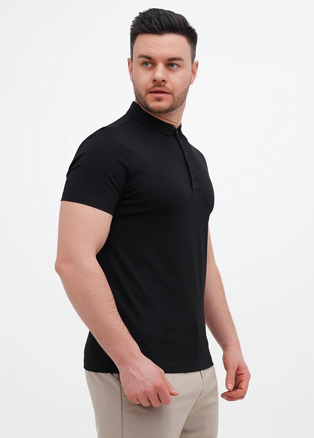Черная футболка-поло для мужчин Trend Collection однотонная