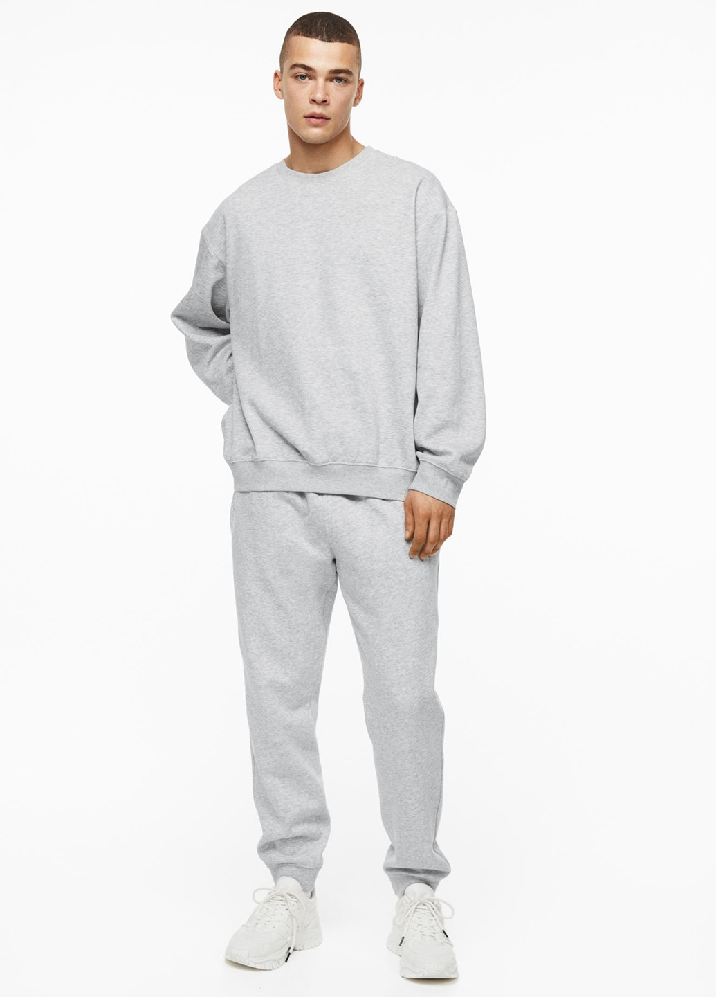 Свитшот H&M - Свободный крой меланж серый кэжуал хлопок, трикотаж - (262738451)