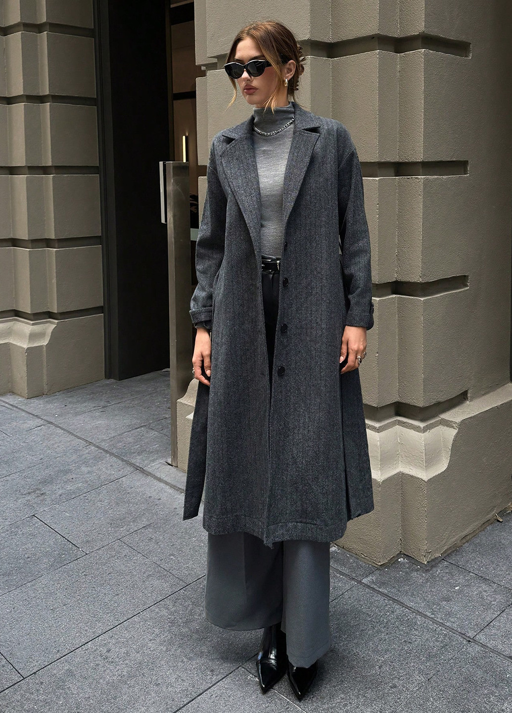 Темно-серое демисезонное Пальто однобортное SHEIN