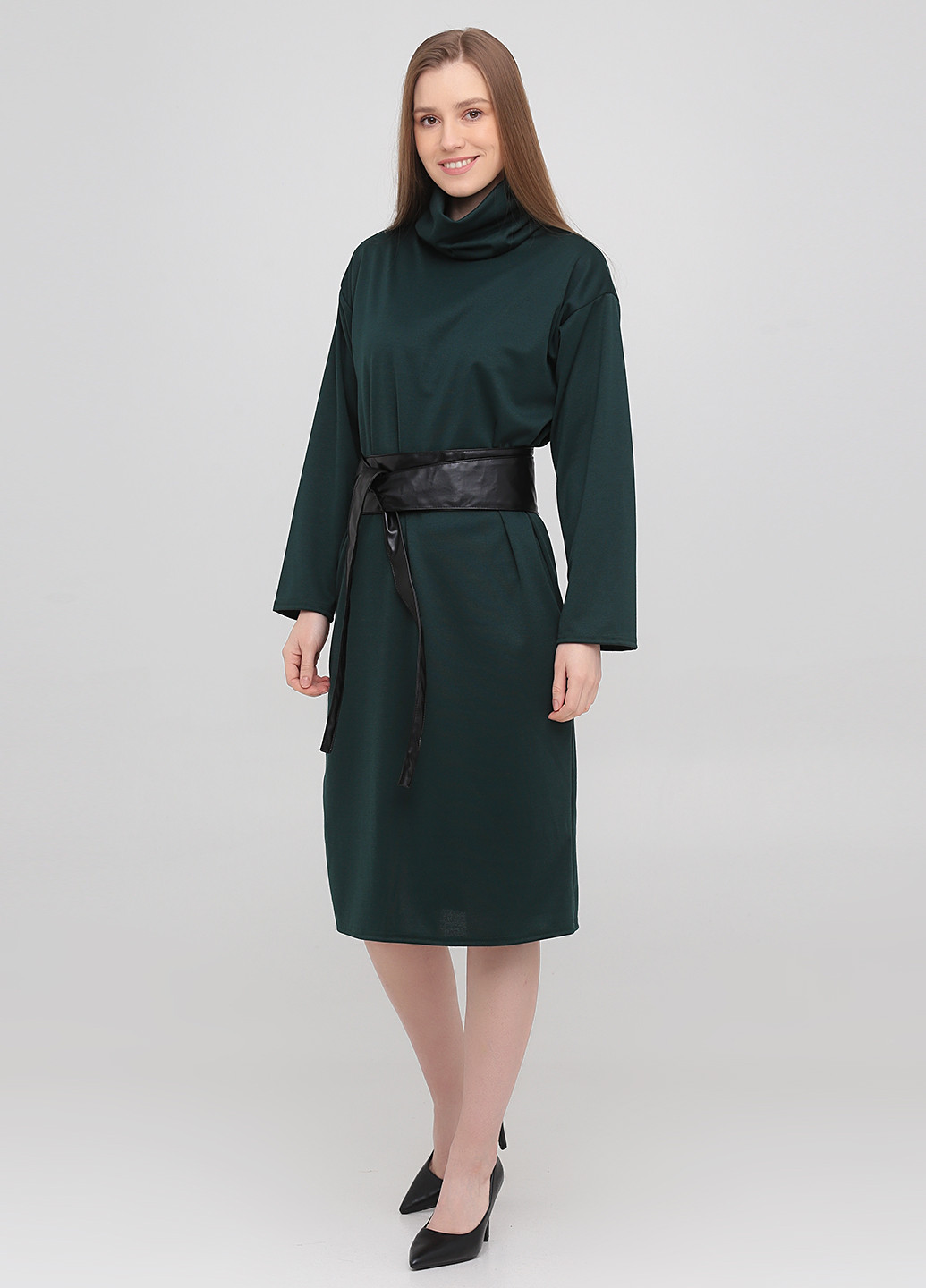 Темно-зеленое кэжуал платье платье-водолазка Podium однотонное