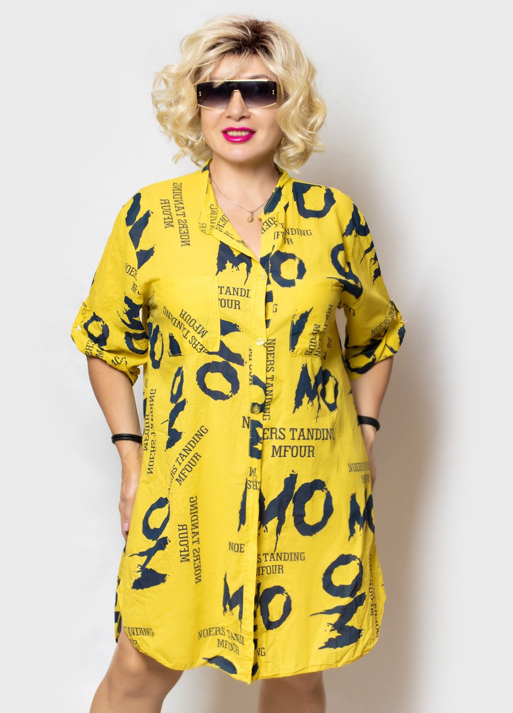 Желтое кэжуал платье рубашка LibeAmore с надписью