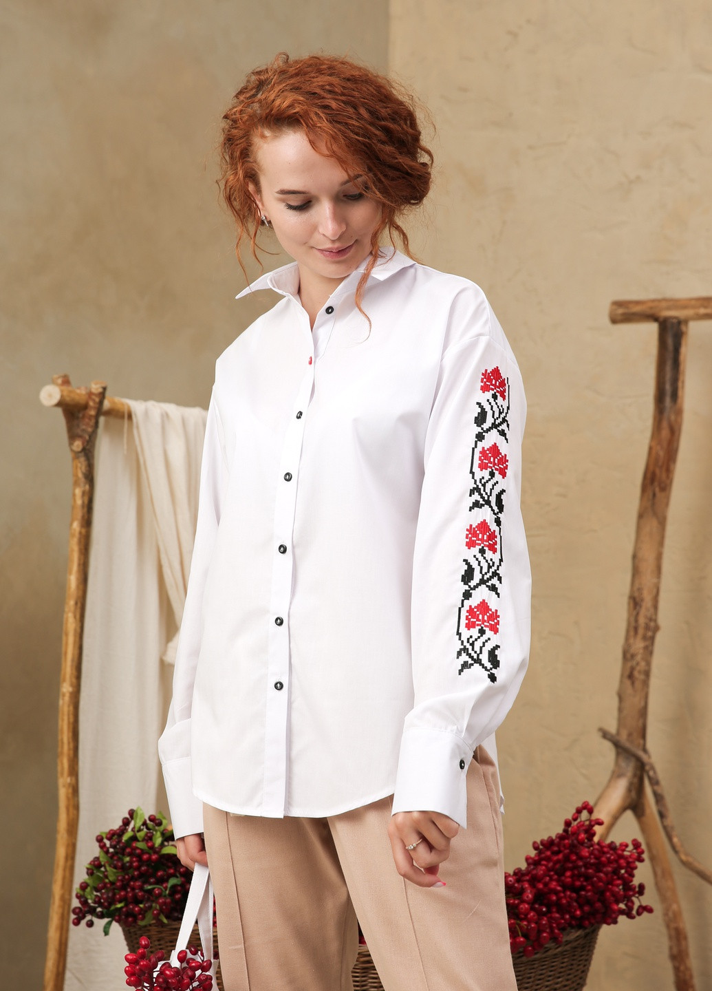 Біла демісезонна класична сорочка супер оверсайз INNOE Блуза