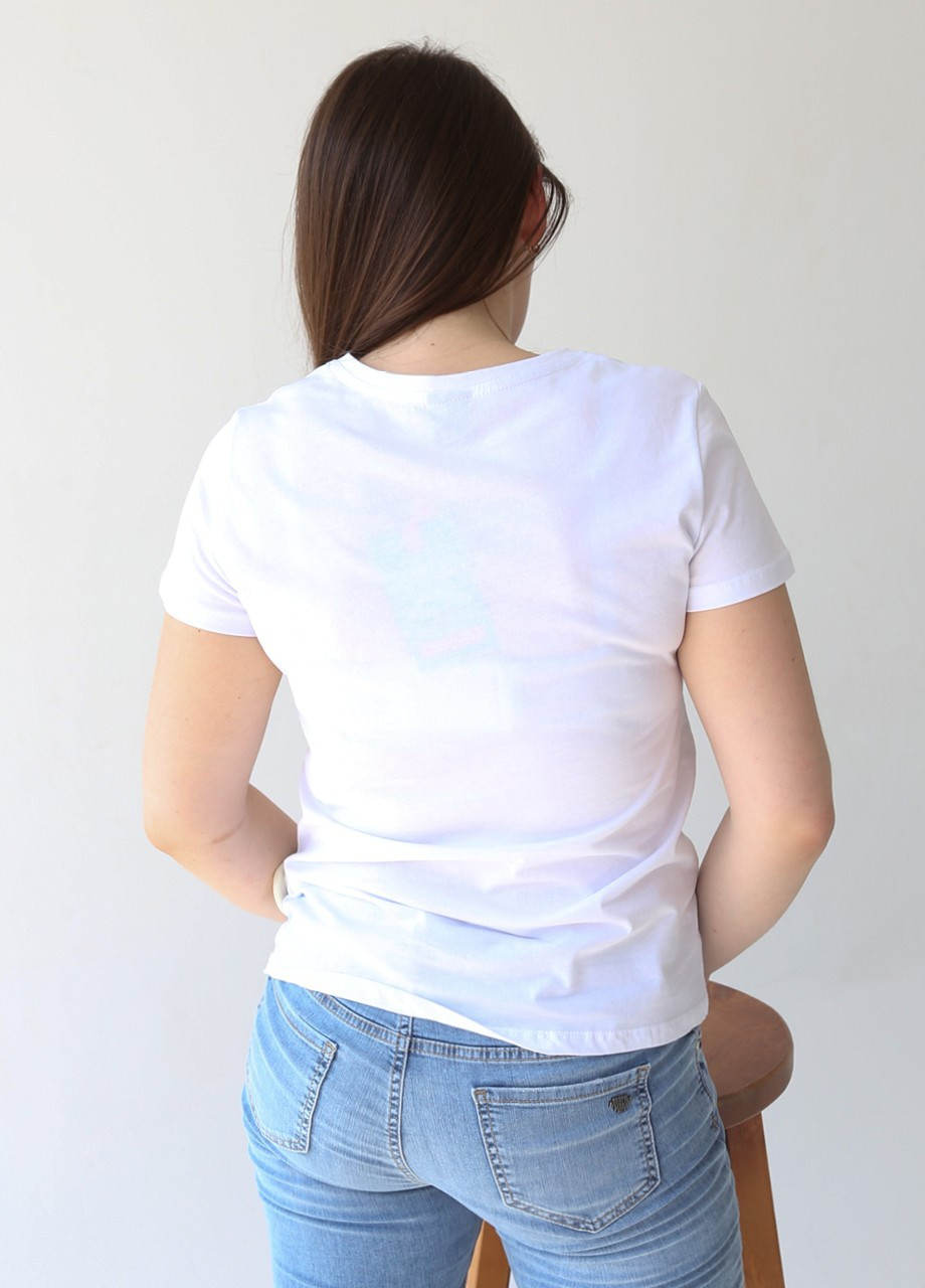 Белая всесезон футболка женская белая с кошкой прямая с коротким рукавом X-trap Прямая