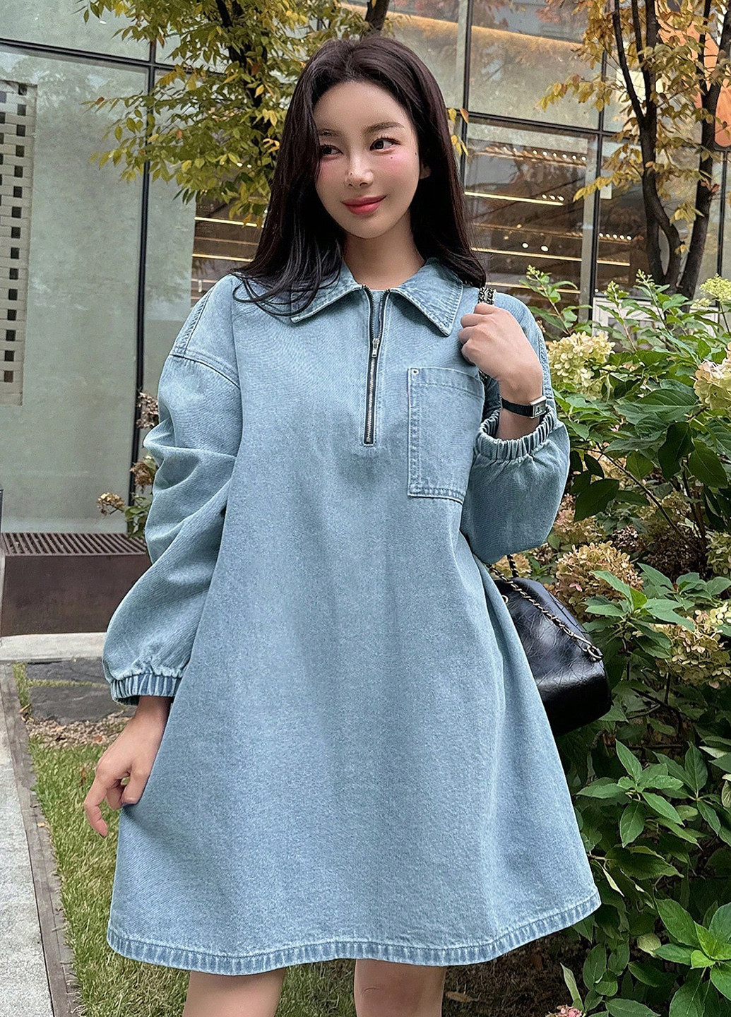 Світло-синя джинсова, кежуал сукня а-силует SHEIN однотонна