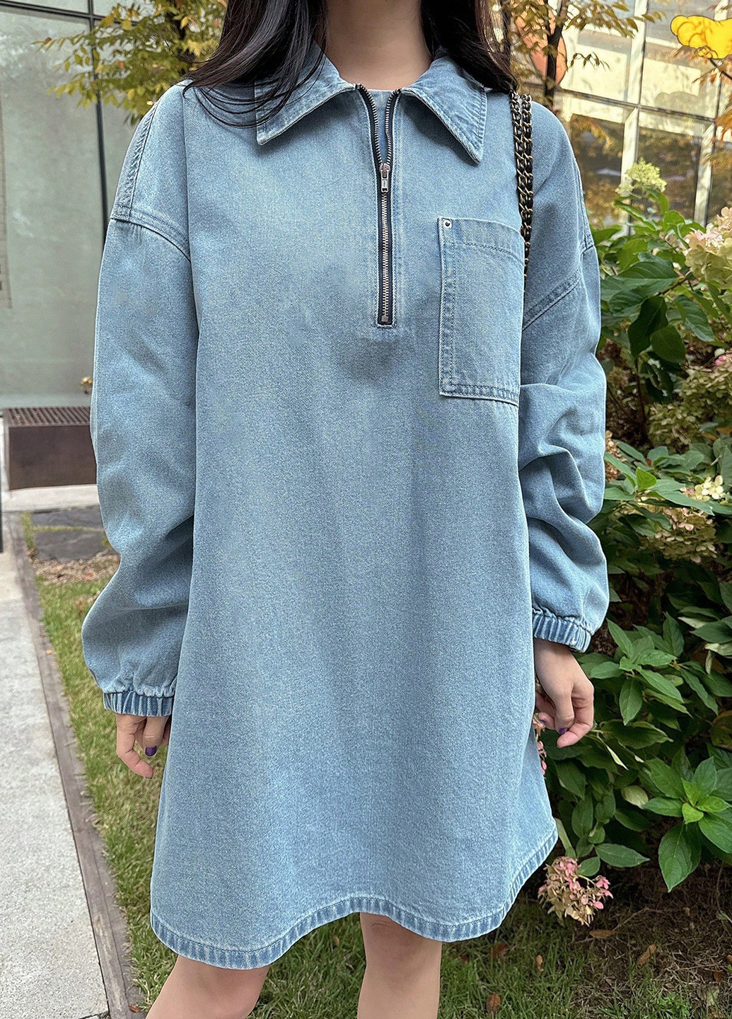 Світло-синя джинсова, кежуал сукня а-силует SHEIN однотонна