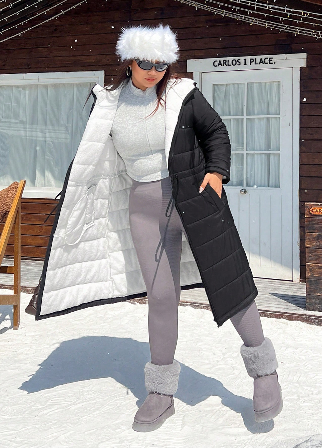 Чорно-біла зимня куртка SHEIN