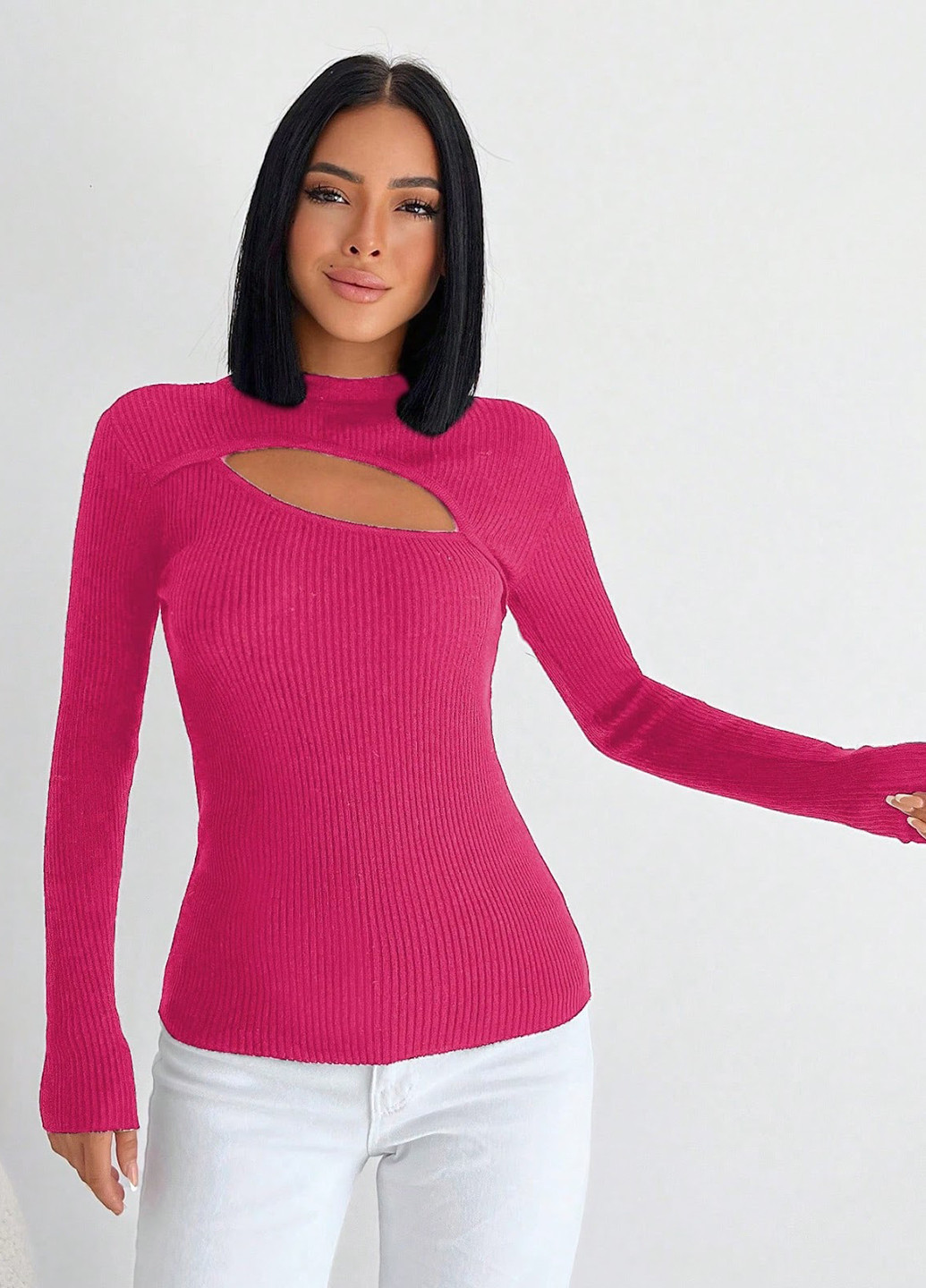 Фуксиновий (колору Фукія) демісезонний светр SHEIN