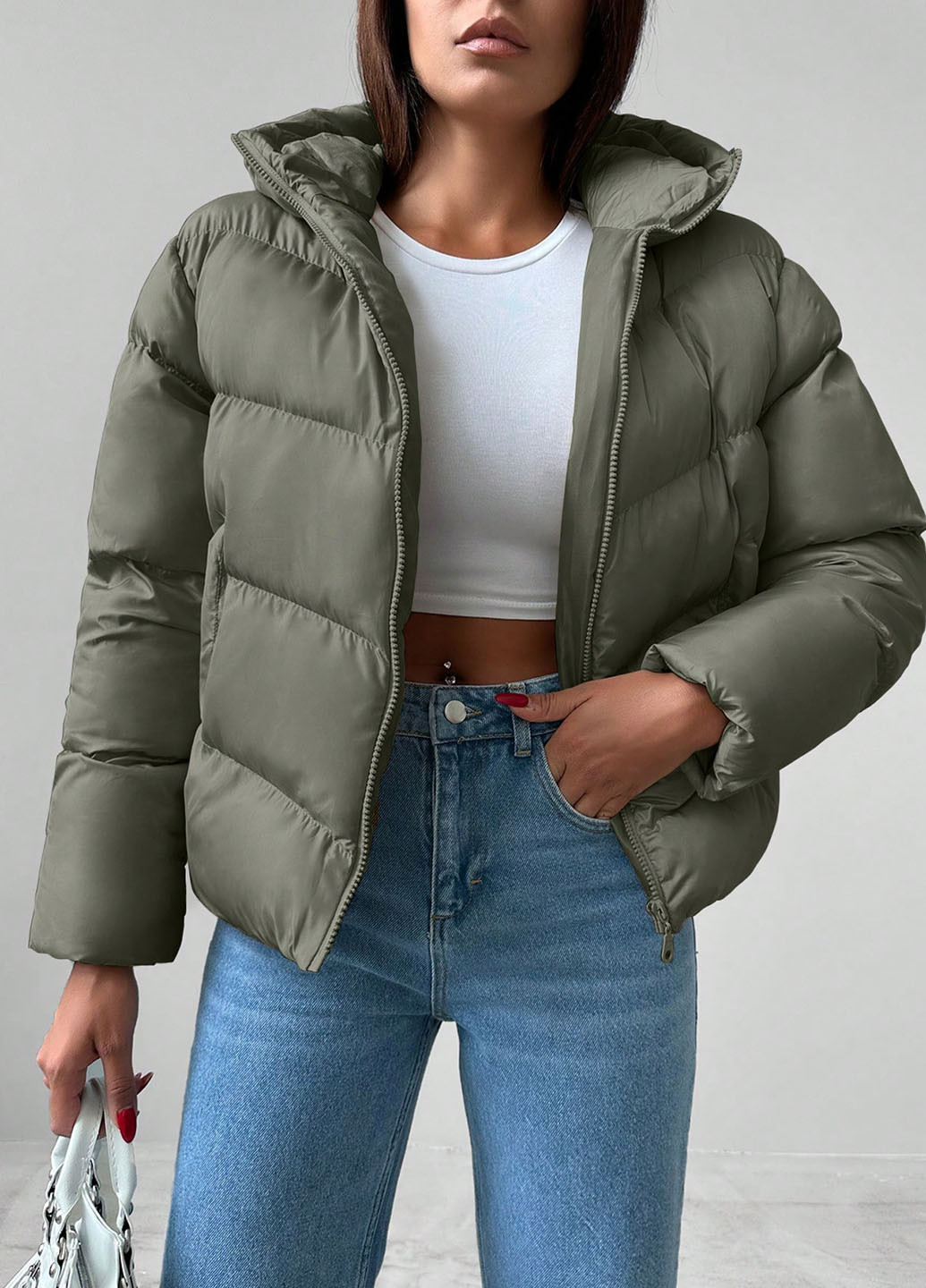 Оливкова (хакі) зимня куртка SHEIN