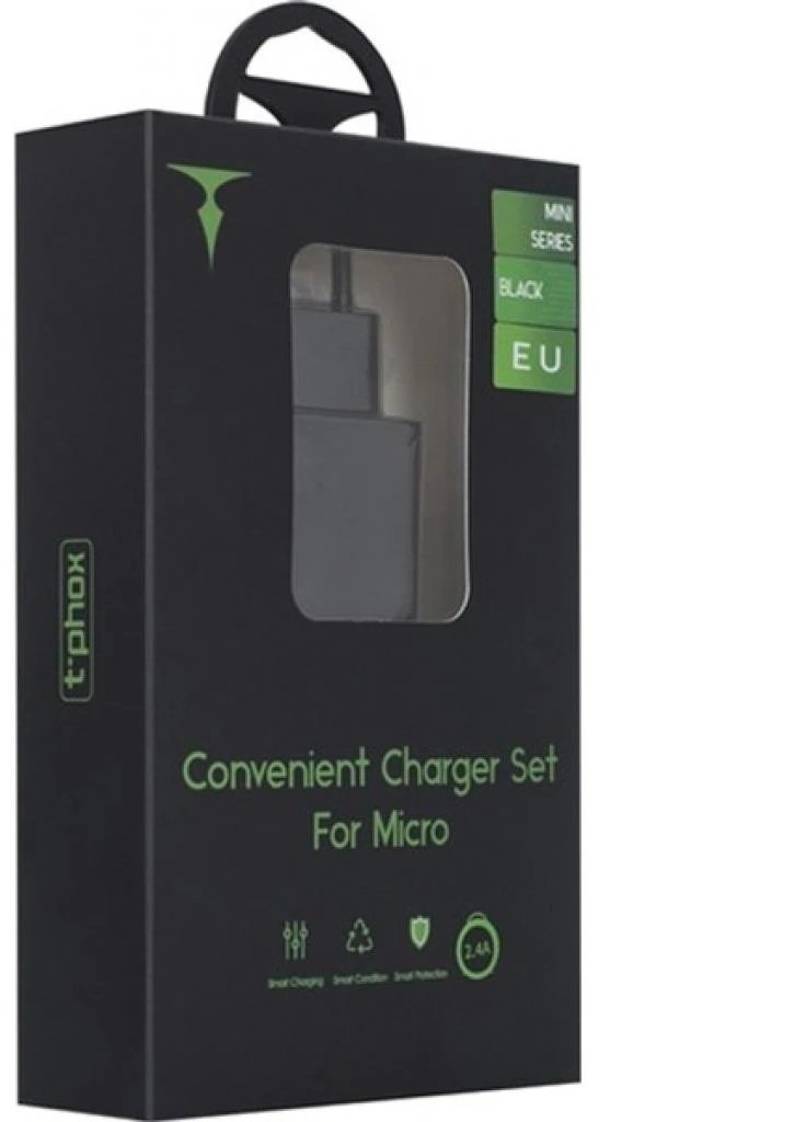 Зарядний пристрій Mini 12W 2.4A + Micro cable 1.2m (Black) (Mini (B) + Micro) T-PHOX (216637531)