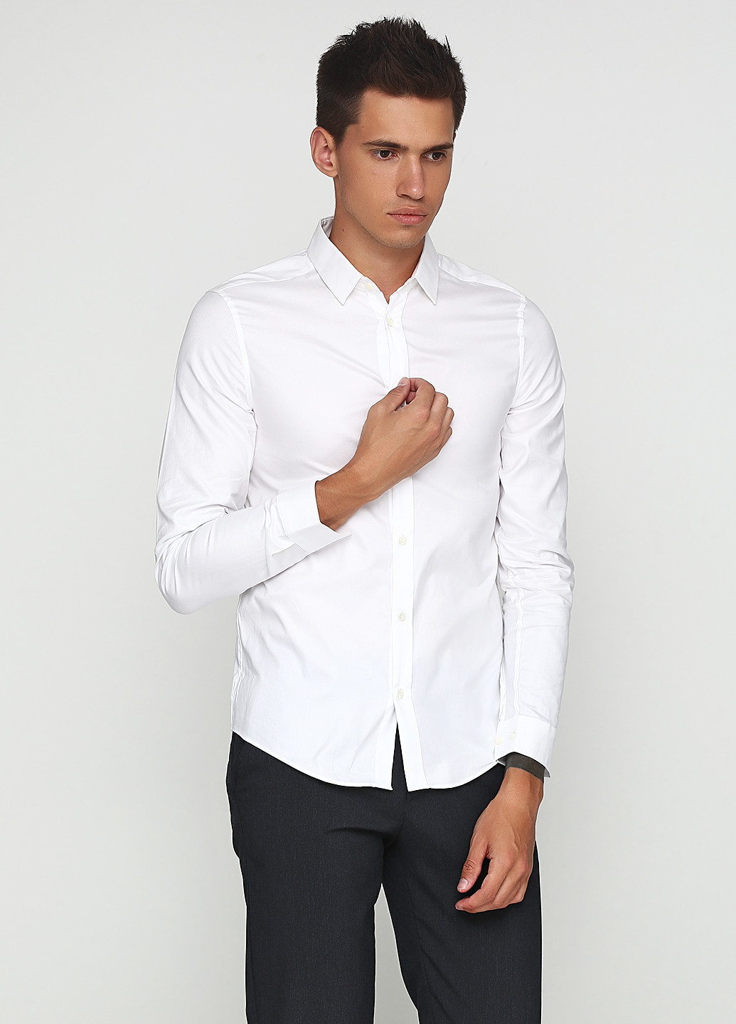 Белая кэжуал рубашка однотонная Cos с длинным рукавом
