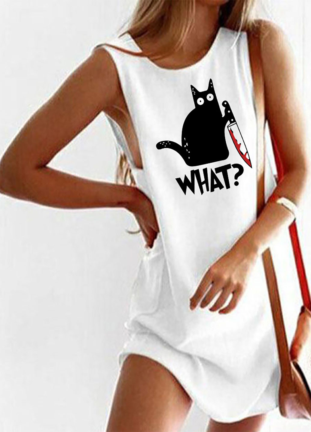 Білий кежуал плаття-майка біле cat says "what?" love & live Love&Live однотонна