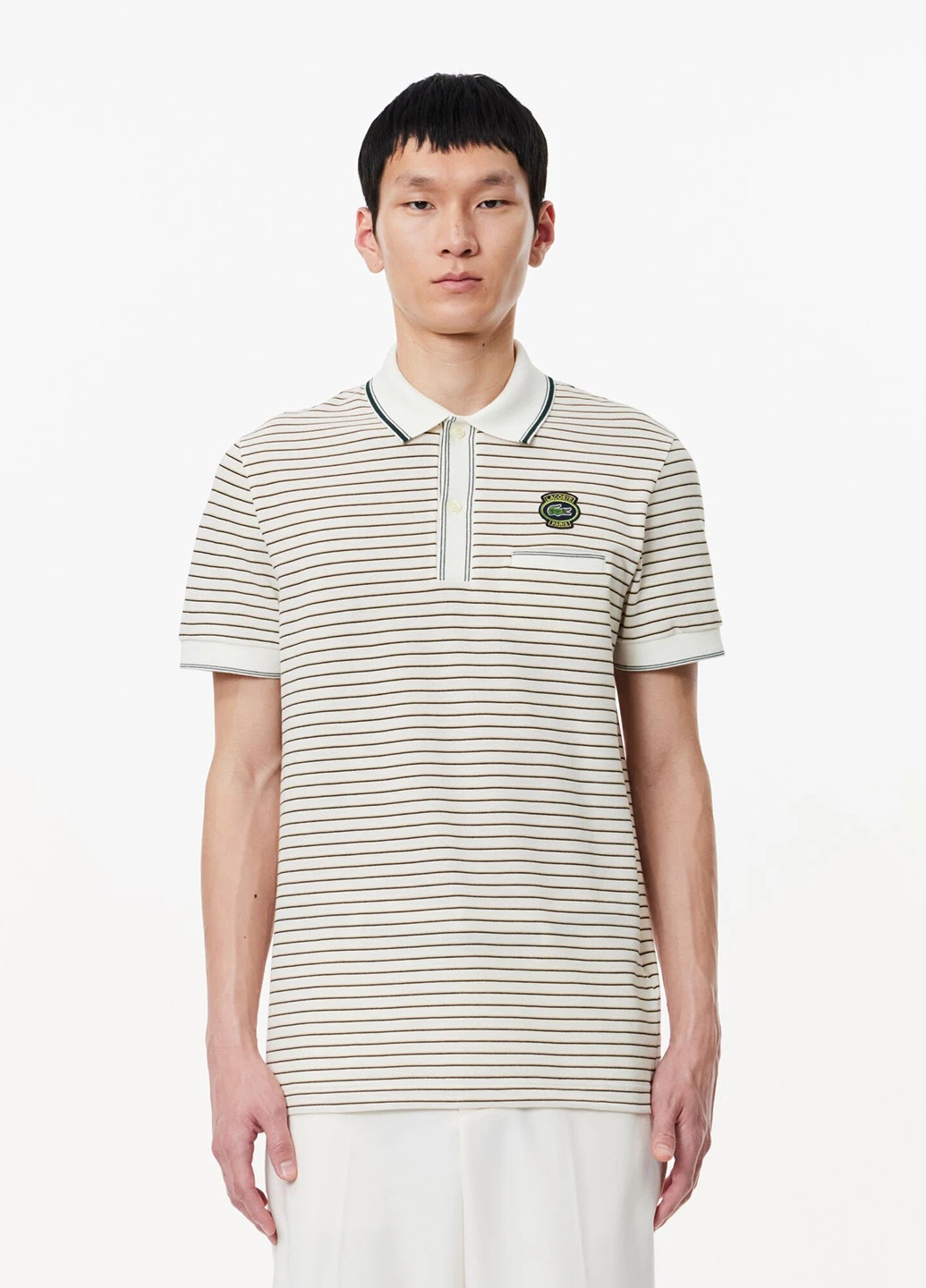 Белая футболка-поло для мужчин Lacoste в полоску