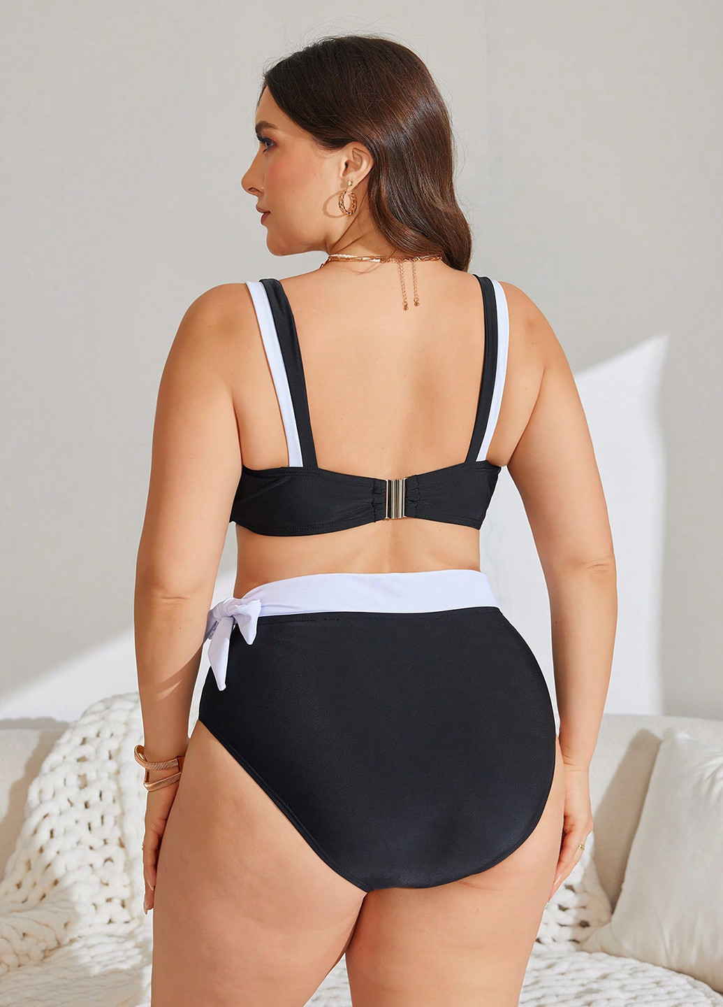 Чорно-білий літній купальник (ліф, трусики) роздільний SHEIN