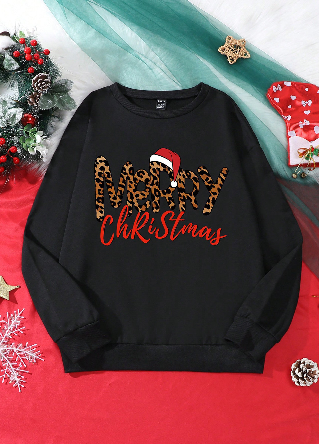 Черный свитшот SHEIN новогодний без декора (332709475)