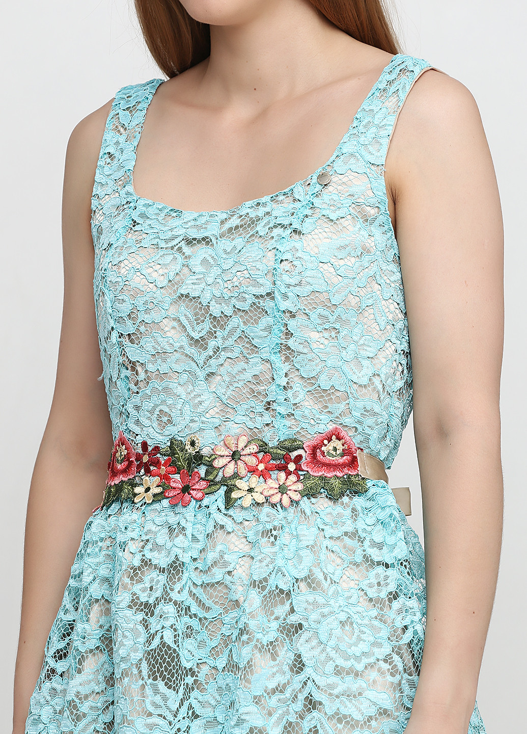 Бирюзовое кэжуал платье бэби долл Rinascimento с цветочным принтом