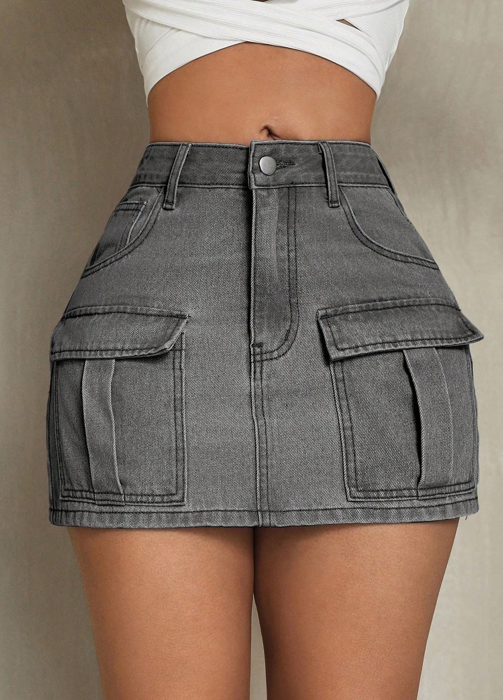Серая кэжуал, джинсовая однотонная юбка SHEIN