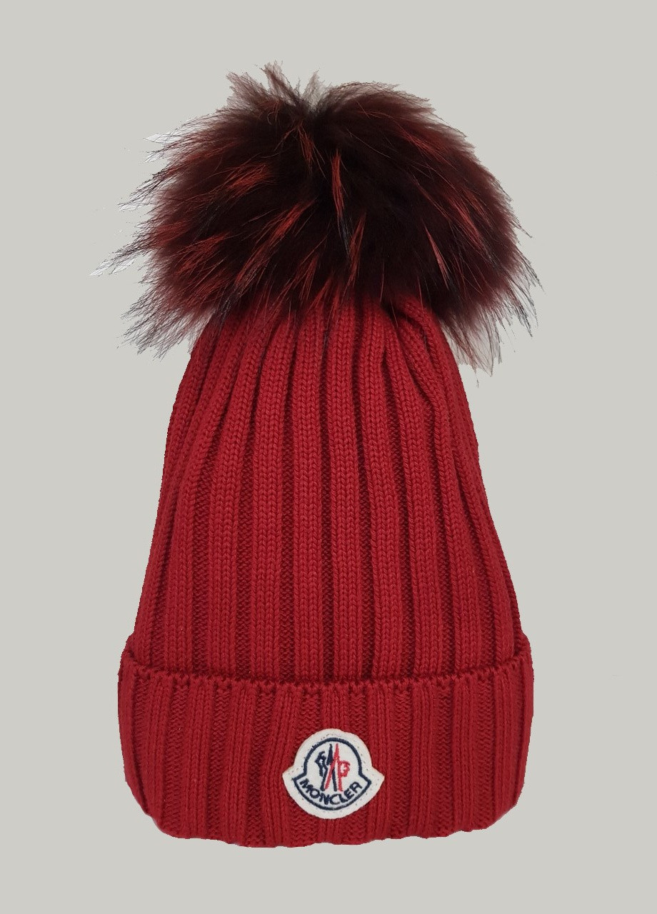 Шапка женская Moncler patch pompom beanie hat (251903043)