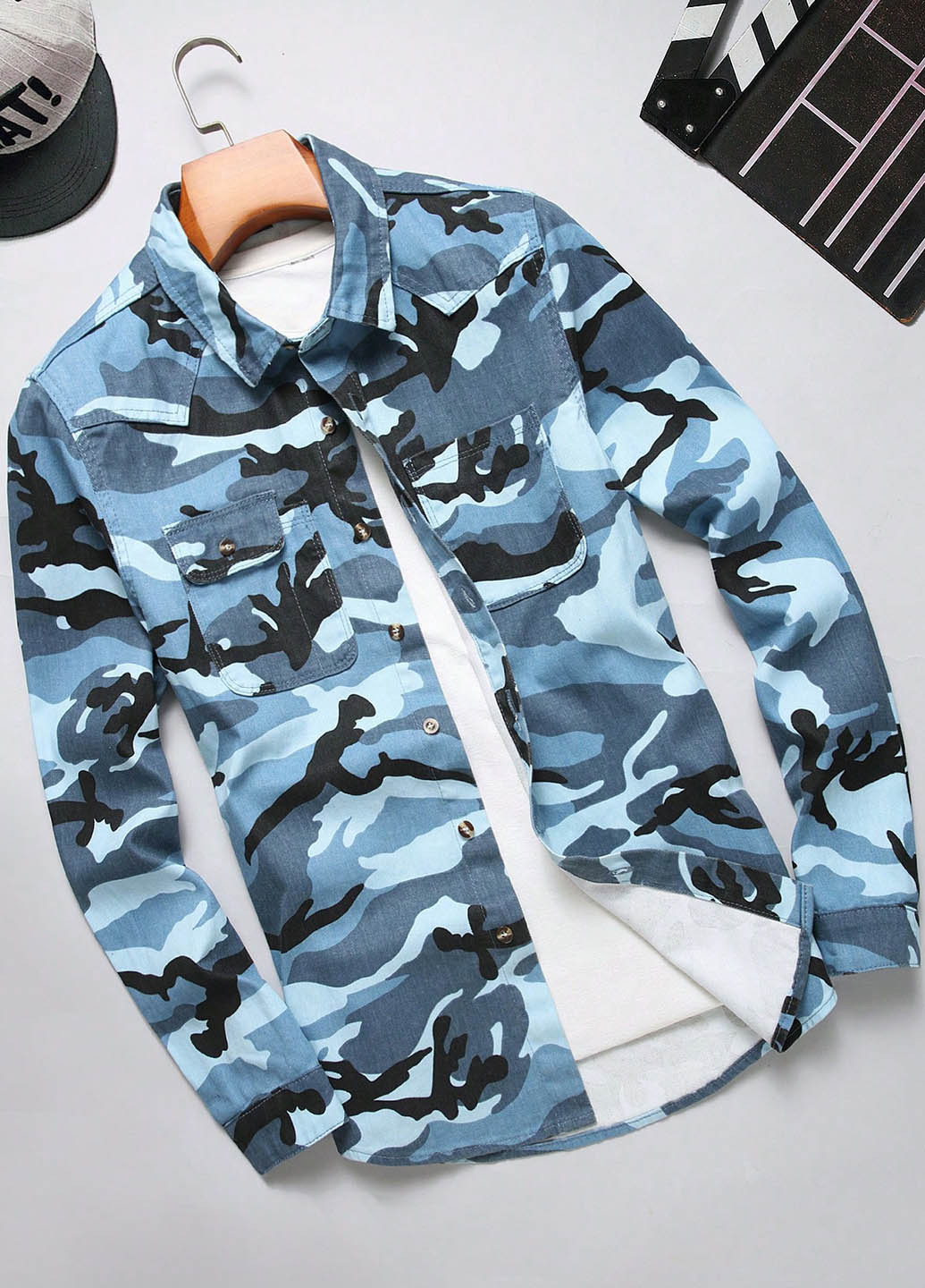 Цветная джинсовая рубашка камуфляжная SHEIN