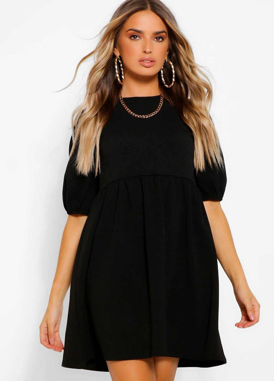 Черное кэжуал платье клеш Boohoo однотонное