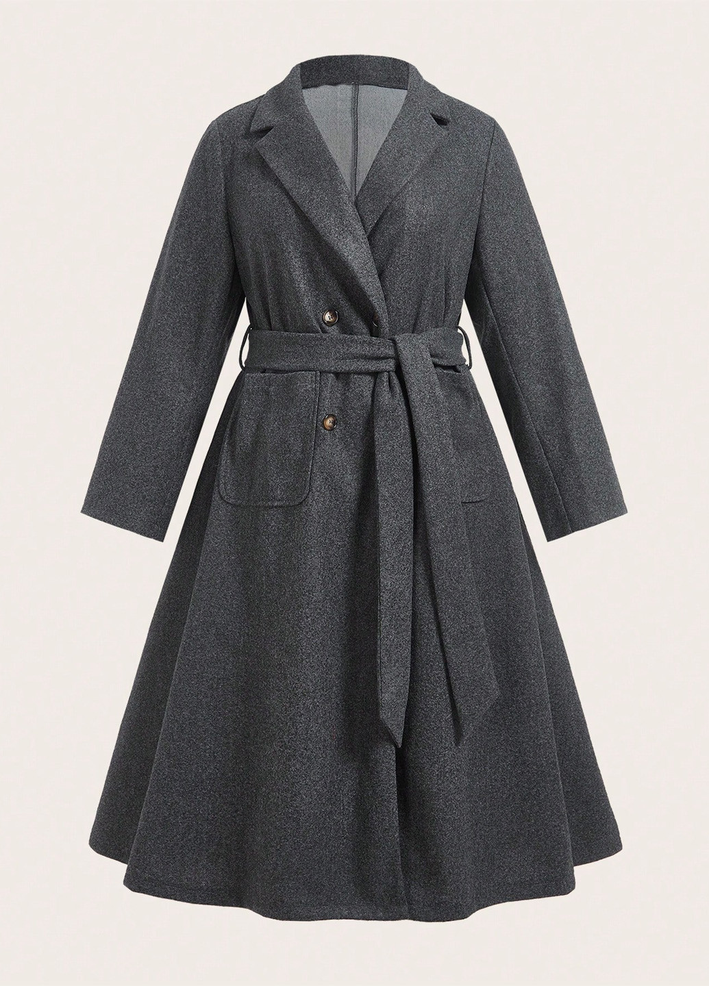 Темно-серое демисезонное Пальто двубортное SHEIN