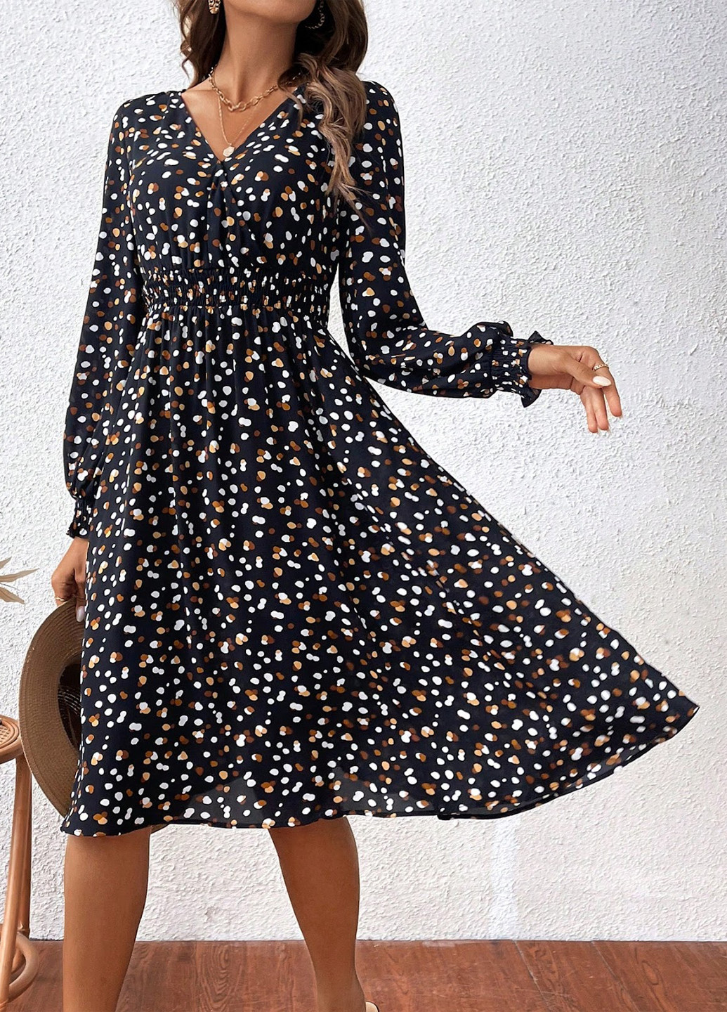 Чорна кежуал сукня кльош SHEIN з абстрактним візерунком