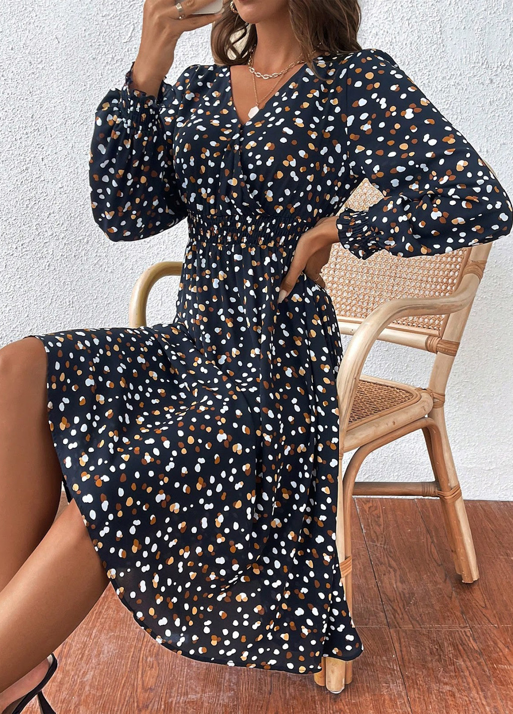 Чорна кежуал сукня кльош SHEIN з абстрактним візерунком