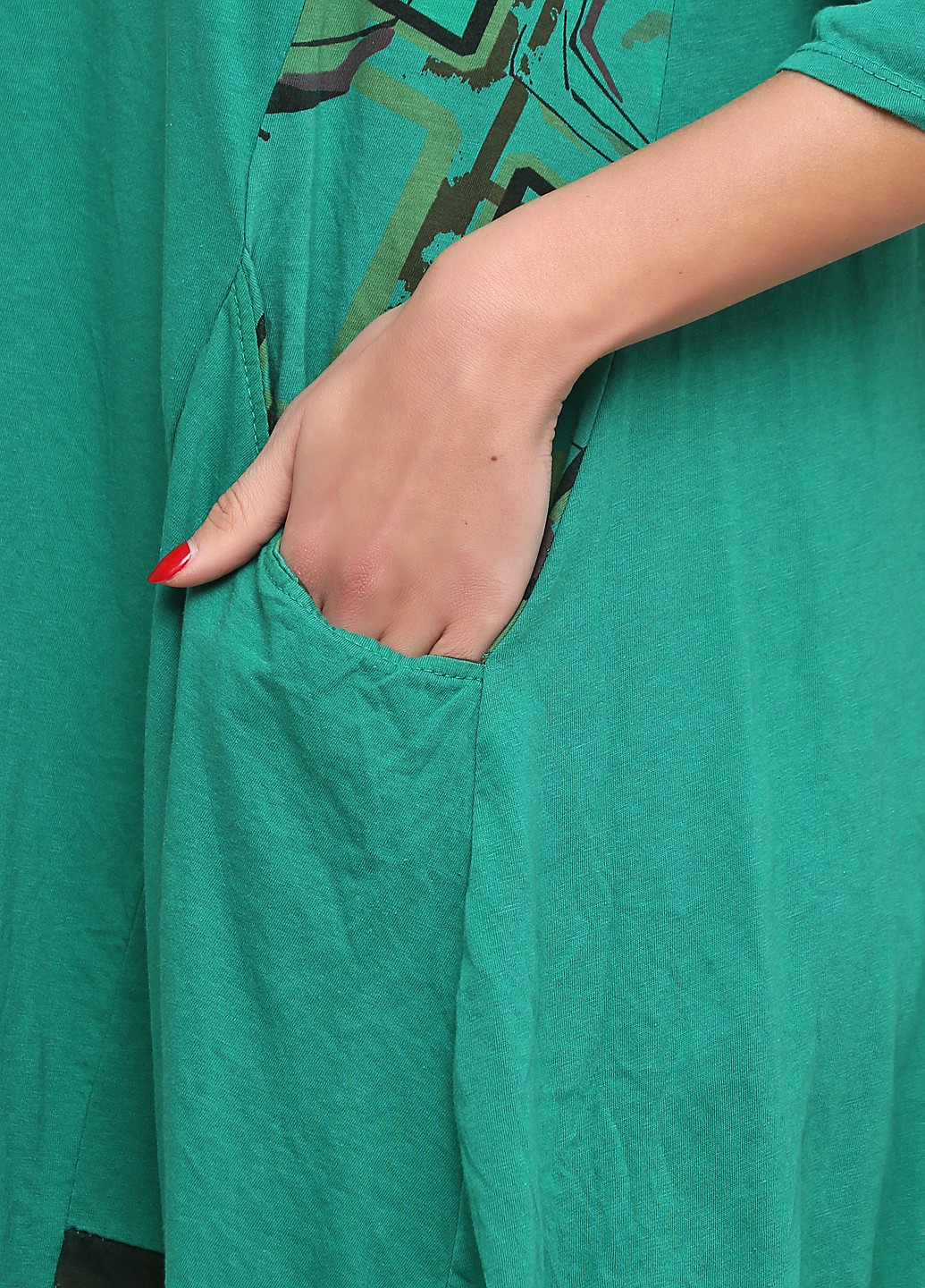 Зеленое кэжуал платье баллон, оверсайз Made in Italy с абстрактным узором
