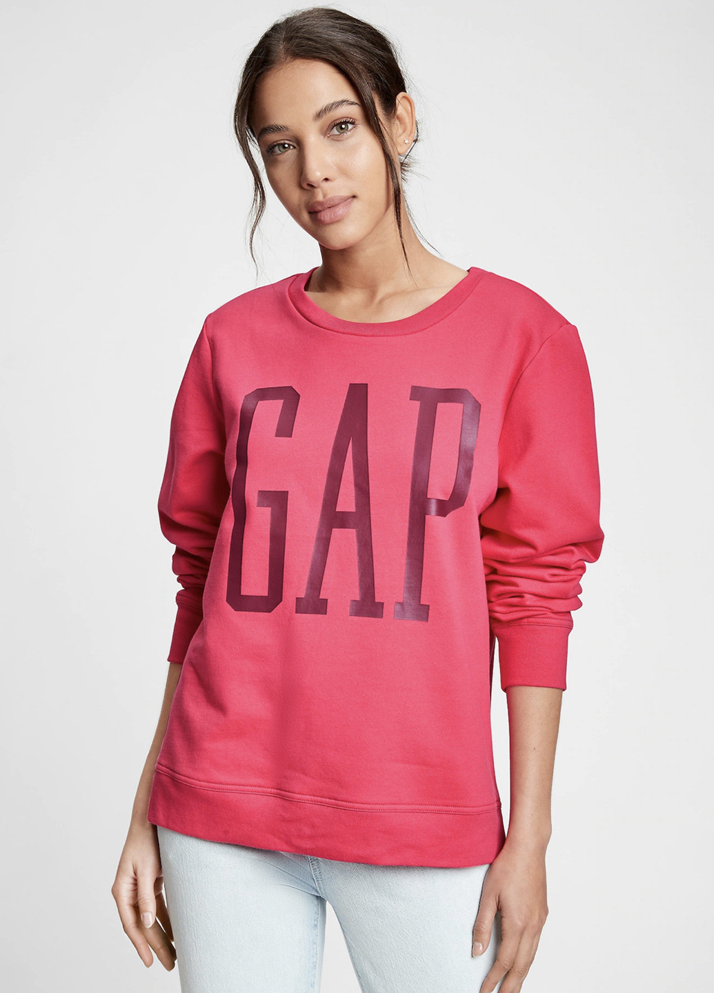Світшот Gap - Прямий крій логотип рожевий кежуал бавовна, трикотаж - (251223607)